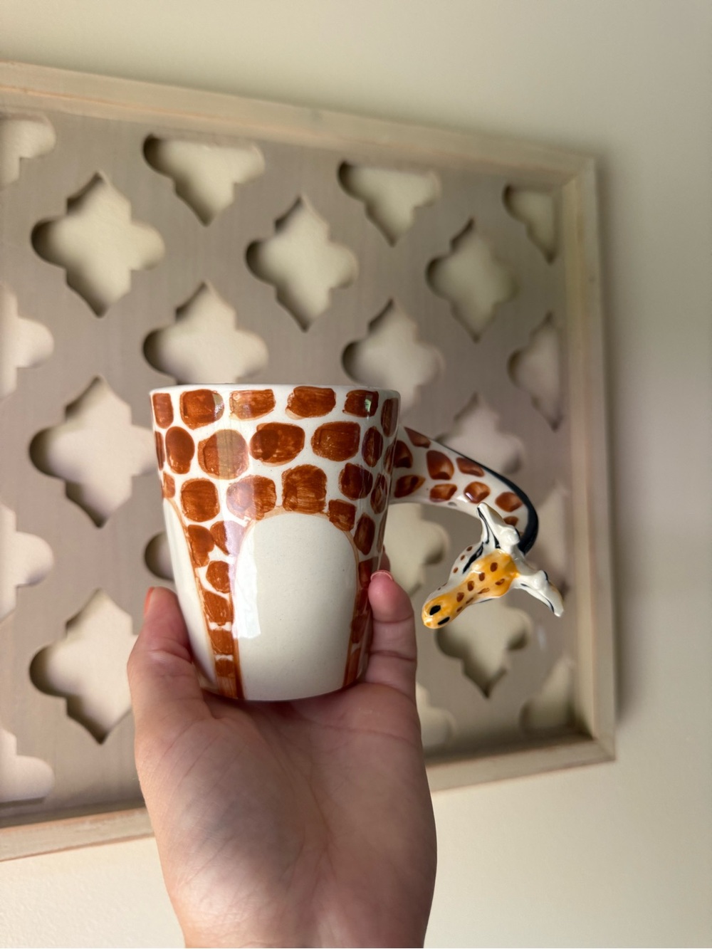 Giraffe Ceramic Mug with Sculpted Handle - Brown and White
